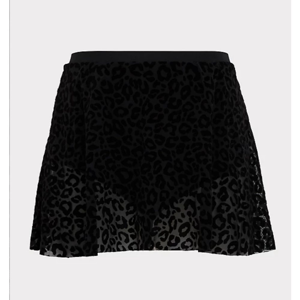 Torrid BLACK LEOPARD FLOCKED MESH HIGH WAIST SKATER SWIM SKIRT